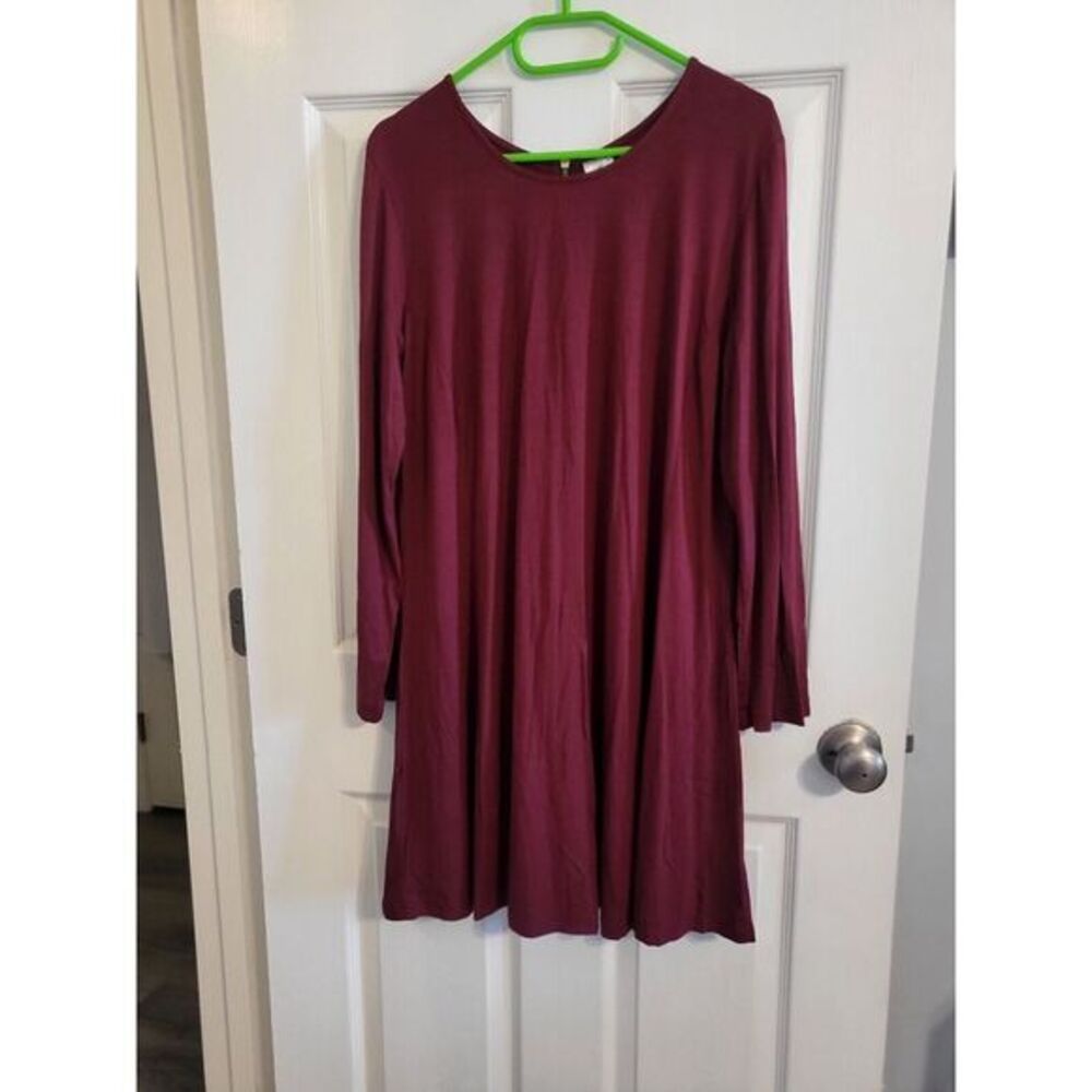 HV‎ Burgundy Zipper Dress M Cracker Barrel CBOCS Long Sleeve Swing Tunic